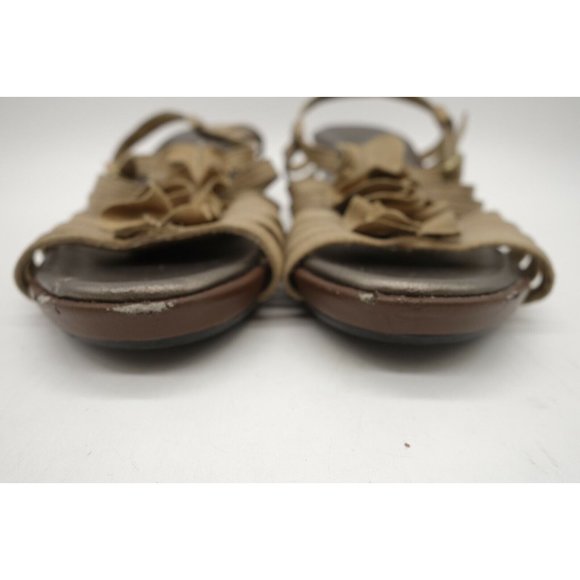 Clarks Bendables Brown Leather Slip On Buckle Wedge Sandals Shoes Women's 8 M - Picture 5 of 10